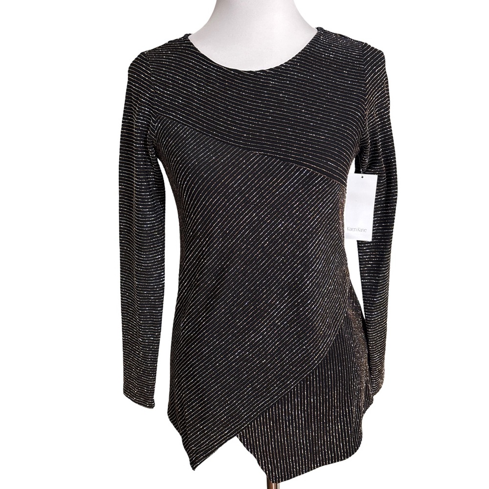 Karen Kane Black and Gold Striped Blouse